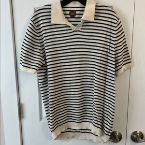 Men's Striped Polo Shirt - Cream and Black